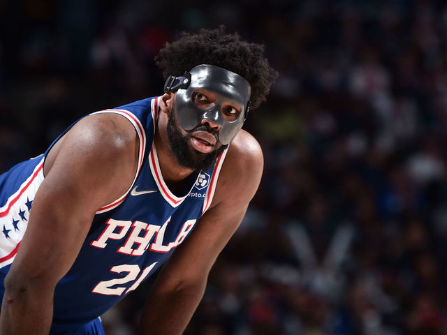 PHILADELPHIA, PA - MAY 12: Joel Embiid #21 of the Philadelphia 76ers looks on during Game 6 of the 2022 NBA Playoffs Eastern Conference Semifinals on May 12, 2022 at the Wells Fargo Center in Philadelphia, Pennsylvania NOTE TO USER: User expressly acknowledges and agrees that, by downloading and/or using this Photograph, user is consenting to the terms and conditions of the Getty Images License Agreement. Mandatory Copyright Notice: Copyright 2022 NBAE