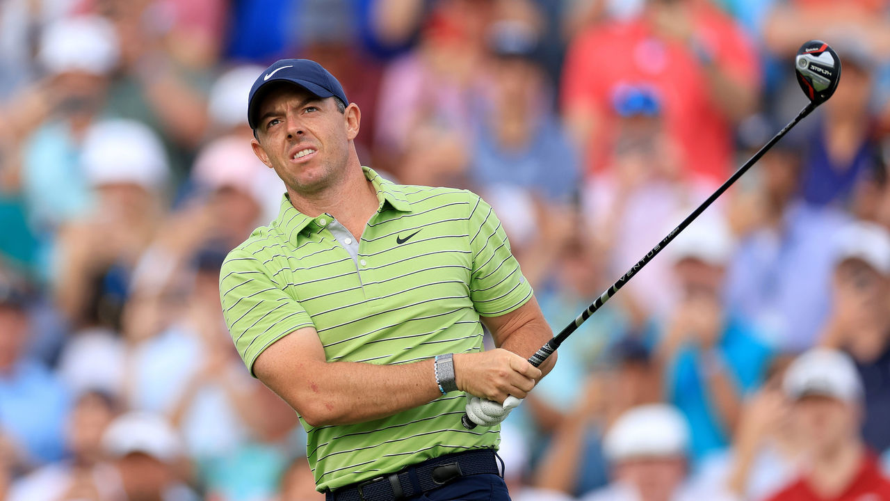 TULSA, OKLAHOMA - MAY 19: Rory McIlroy of Northern Ireland plays his opening tee shot on the 10th holeduring the first round of the 2022 PGA Championship at Southern Hills Country Club on May 19, 2022 in Tulsa, Oklahoma.