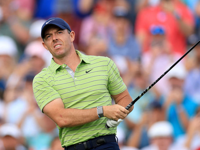 TULSA, OKLAHOMA - MAY 19: Rory McIlroy of Northern Ireland plays his opening tee shot on the 10th holeduring the first round of the 2022 PGA Championship at Southern Hills Country Club on May 19, 2022 in Tulsa, Oklahoma.