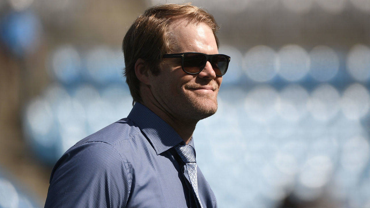 CHARLOTTE, NORTH CAROLINA - OCTOBER 10: Former player Greg Olsen of the Carolina Panthers reacts during the football game against the Philadelphia Eagles at Bank of America Stadium on October 10, 2021 in Charlotte, North Carolina.