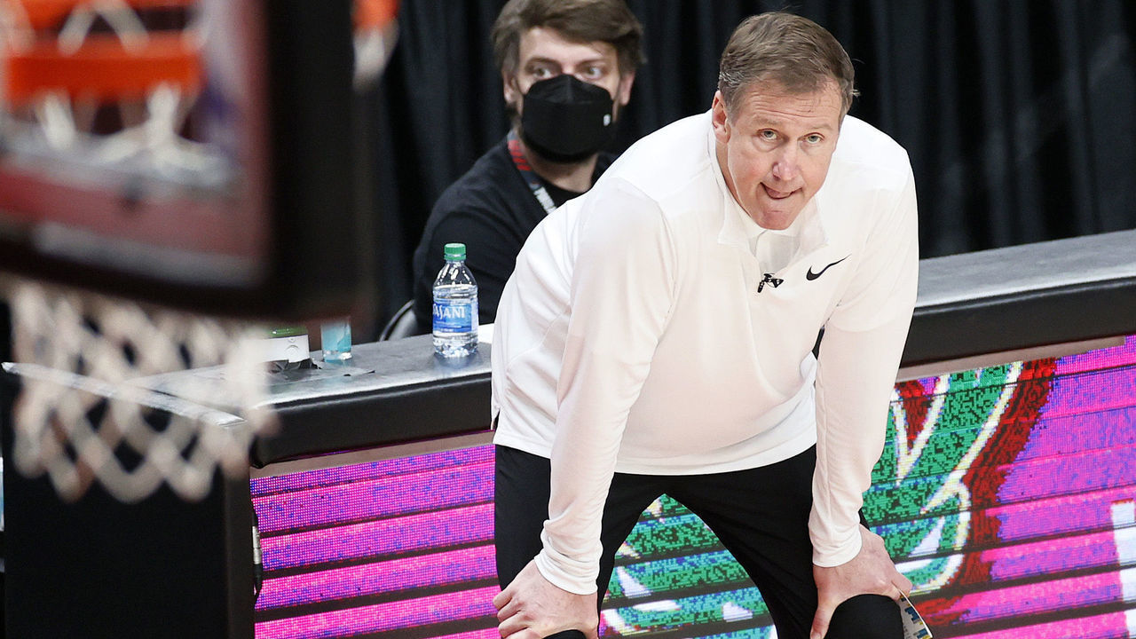 PORTLAND, OREGON - JUNE 03: Head coach Terry Stotts of the Portland Trail Blazers looks on against the Denver Nuggets in the third quarter during Round 1, Game 6 of the 2021 NBA Playoffs at Moda Center on June 03, 2021 in Portland, Oregon.