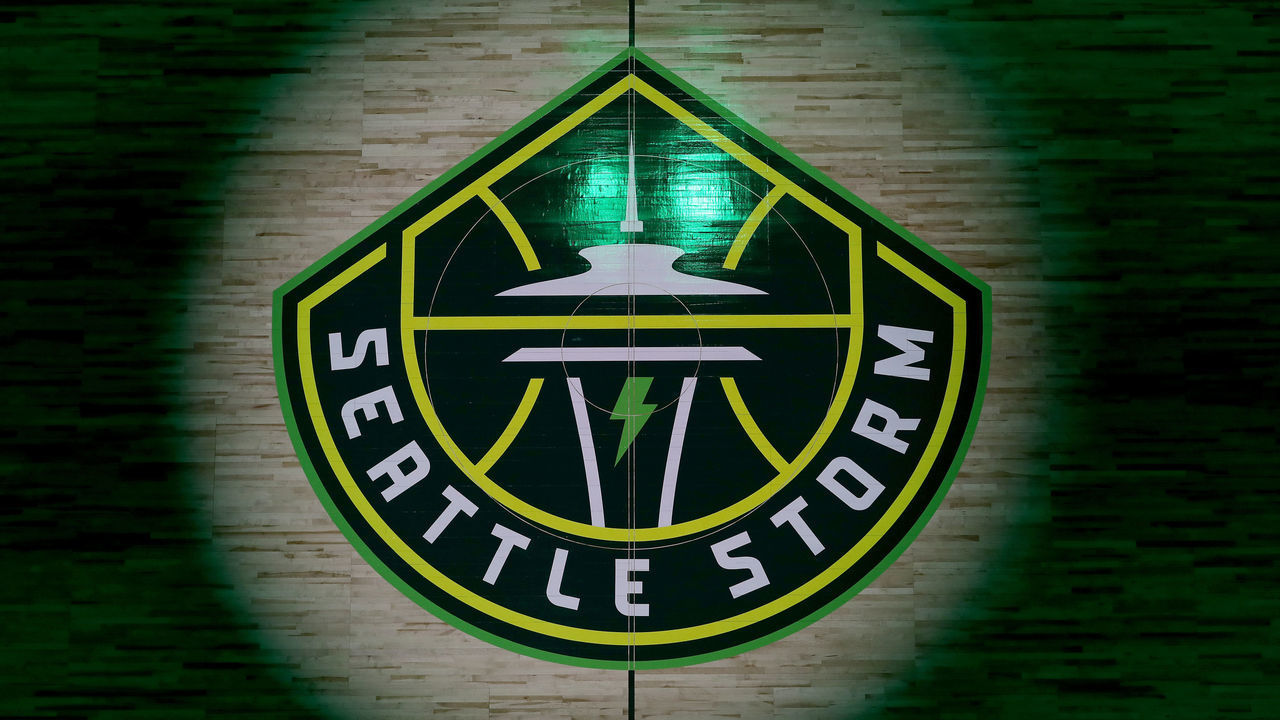 SEATTLE, WASHINGTON - MAY 06: The Seattle Storm logo is seen at center court before the game between the Seattle Storm and the Minnesota Lynx at Climate Pledge Arena on May 06, 2022 in Seattle, Washington.