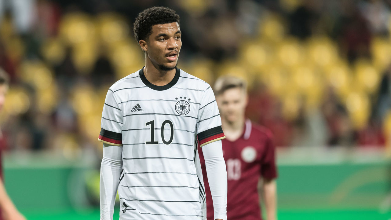 AACHEN, GERMANY - MARCH 25: Malik Tillman of Germany looks on during the UEFA European Under-21 Championship Qualifier Group B match between Germany U21 and Latvia U21 at Tivoli Stadium on March 25, 2022 in Aachen, Germany.