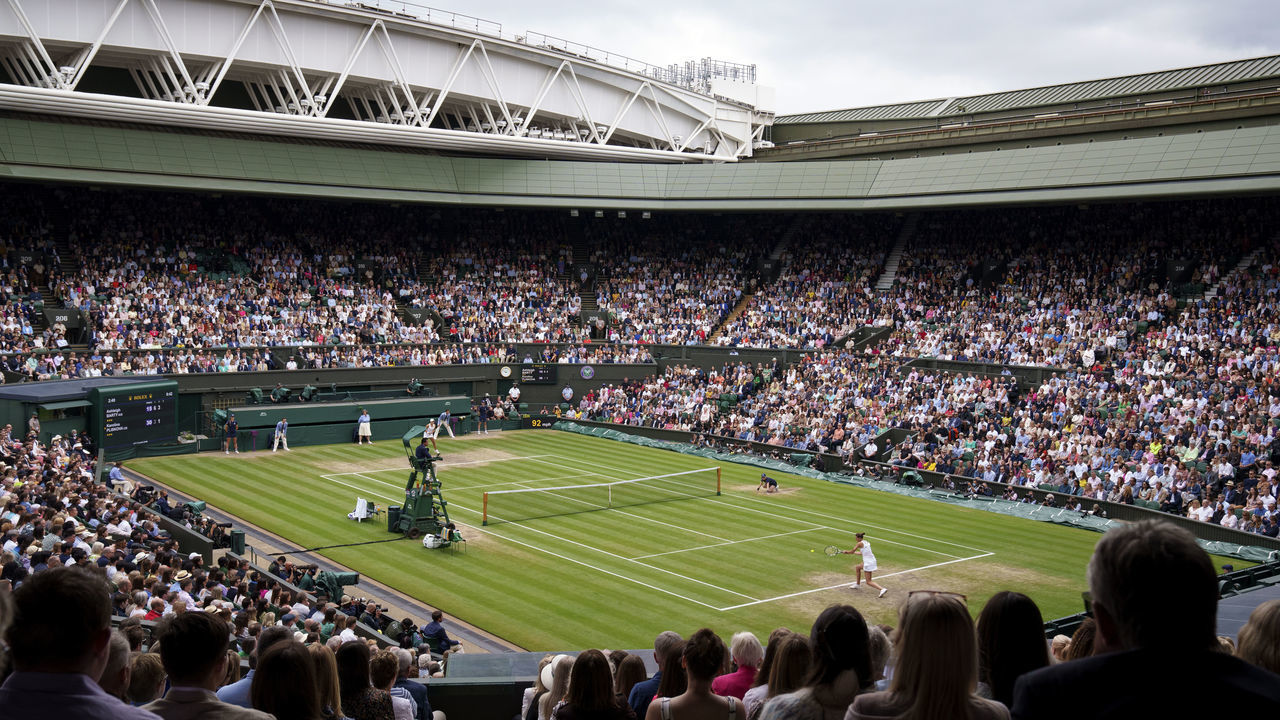 LONDON, ENGLAND - JULY 10: General view during the Ladies' Singles Final match between Ashleigh Barty of Australia and Karolina Pliskova of The Czech Republic on Day Twelve of The Championships - Wimbledon 2021 at All England Lawn Tennis and Croquet Club on July 10, 2021 in London, England.