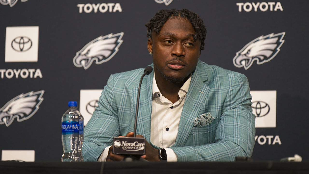 PHILADELPHIA, PA - MAY 02: Philadelphia Eagles wide receiver AJ Brown holds a press conference on May 2, 2020 at the NovaCare Complex in Philadelphia, Pa.
