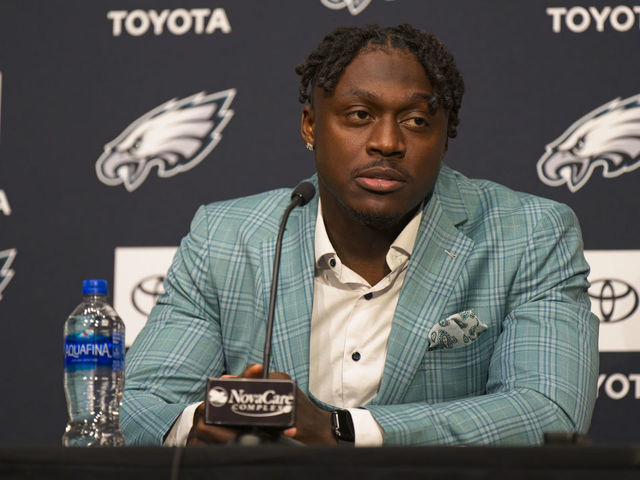 PHILADELPHIA, PA - MAY 02: Philadelphia Eagles wide receiver AJ Brown holds a press conference on May 2, 2020 at the NovaCare Complex in Philadelphia, Pa.