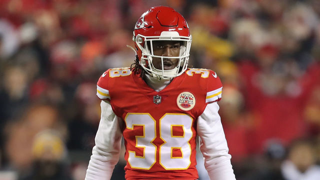 KANSAS CITY, MO - JANUARY 16: Kansas City Chiefs cornerback L'Jarius Sneed (38) in the first quarter of an AFC wild card playoff game between the Pittsburgh Steelers and Kansas City Chiefs on Jan 16, 2022 at GEHA Field at Arrowhead Stadium in Kansas City, MO.