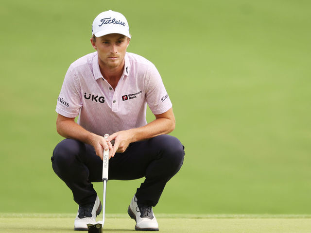 TULSA, OKLAHOMA - MAY 20: Will Zalatoris of the United States lines up a putt on the 16th green during the second round of the 2022 PGA Championship at Southern Hills Country Club on May 20, 2022 in Tulsa, Oklahoma.
