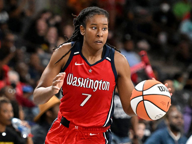ATLANTA, GA - MAY 20: Ariel Atkins #7 of the Washington Mystics handles the ball during the game against the Atlanta Dream on May 20, 2022 at Gateway Center Arena in Atlanta, Georgia. NOTE TO USER: User expressly acknowledges and agrees that, by downloading and/or using this Photograph, user is consenting to the terms and conditions of the Getty Images License Agreement. Mandatory Copyright Notice: Copyright 2022 NBAE