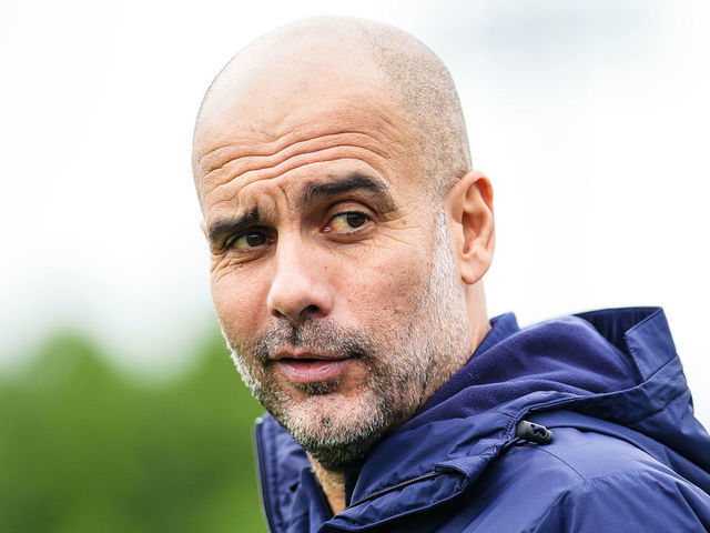 MANCHESTER, ENGLAND - MAY 19: Manchester City's Pep Guardiola looks on during training at Manchester City Football Academy on May 19, 2022 in Manchester, England.