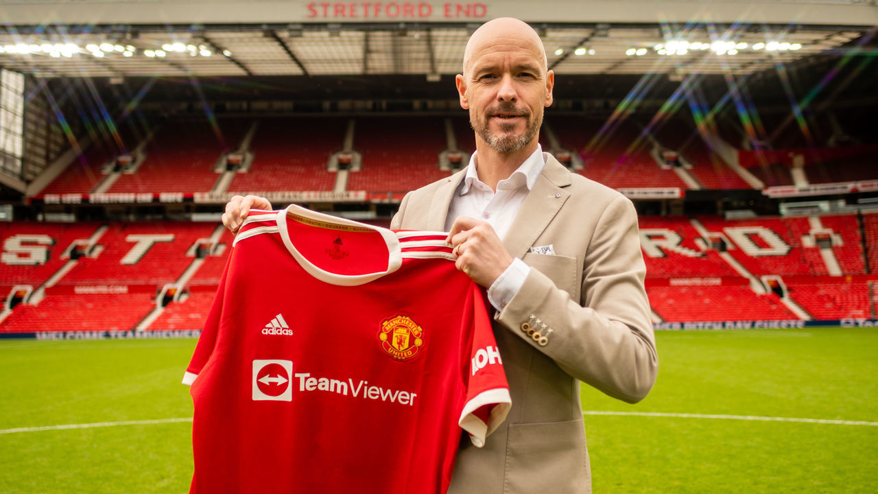 MANCHESTER, ENGLAND - MAY 23: Manager Erik ten Hag of Manchester United poses at Old Trafford on May 23, 2022 in Manchester, England.