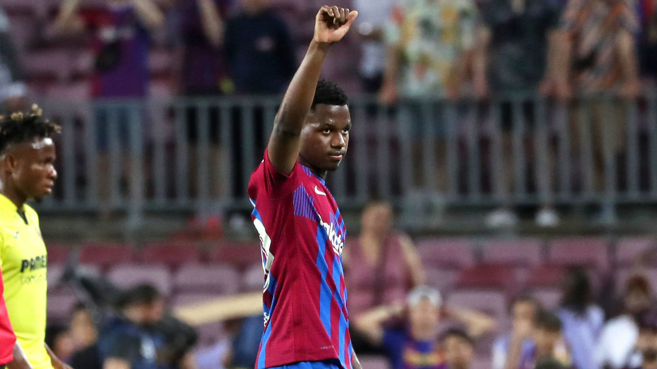 Ansu Fati at the end of the match between FC Barcelona and Villarreal CF, corresponding to the week 38 of the Liga Santander, played at the Camp Nou Stadium, in Barcelona, on 22th May 2022.