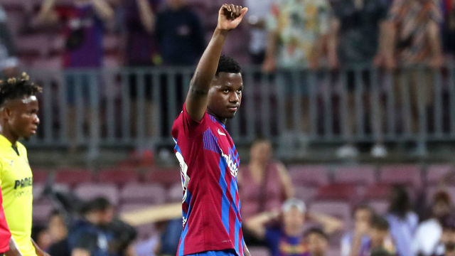 Ansu Fati at the end of the match between FC Barcelona and Villarreal CF, corresponding to the week 38 of the Liga Santander, played at the Camp Nou Stadium, in Barcelona, on 22th May 2022.