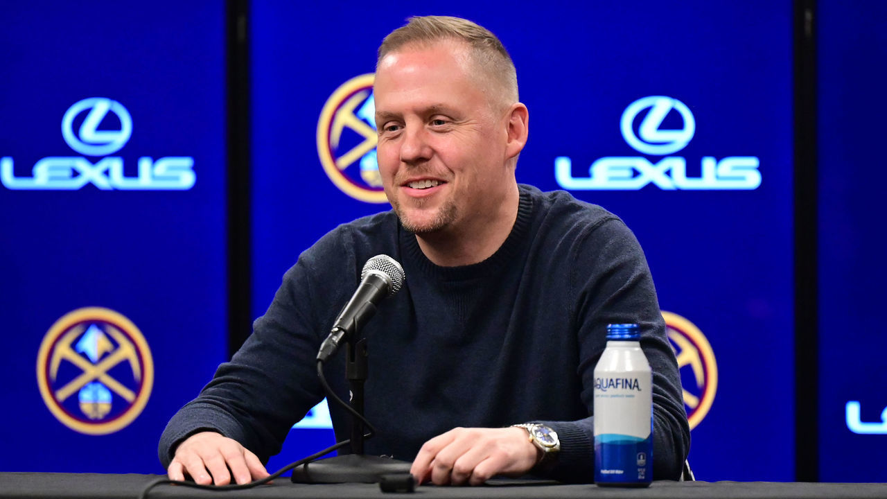DENVER, CO - APRIL 29 : Tim Connelly, president of basketball operations of the Denver Nuggets, is in the press conference at Ball Arena in Denver, Colorado on Friday, April 29, 2022.