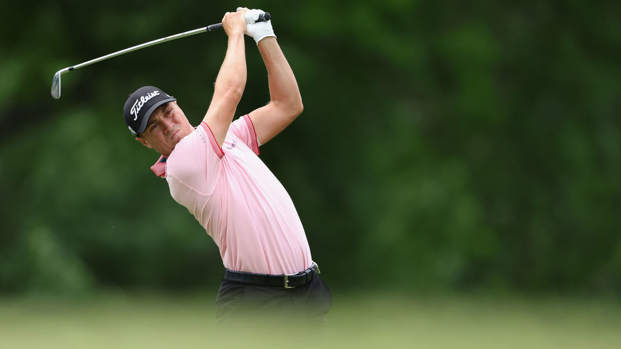 TULSA, OKLAHOMA - MAY 22: Justin Thomas of the United States plays a shot on seventh hole during the final round of the 2022 PGA Championship at Southern Hills Country Club on May 22, 2022 in Tulsa, Oklahoma.