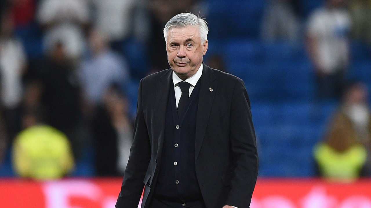 MADRID, SPAIN - MAY 12: Real Madrid manager Carlo Ancelotti looks on at the end of the LaLiga Santander match between Real Madrid CF and Levante UD at estadio Santiago Bernabeu on May 12, 2022 in Madrid, Spain.