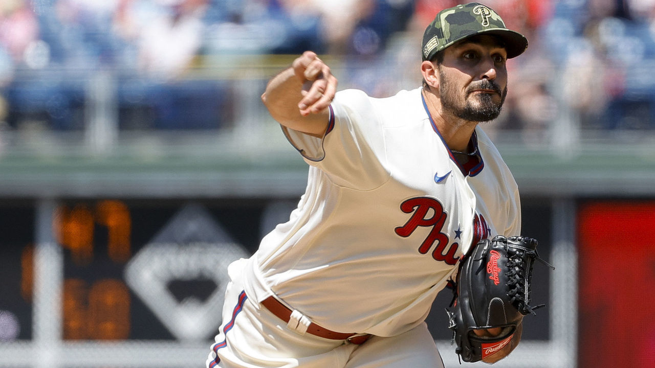 PHILADELPHIA, PENNSYLVANIA - MAY 22: Zach Eflin #56 of the Philadelphia Phillies pitches during the third inning against the Los Angeles Dodgers at Citizens Bank Park on May 22, 2022 in Philadelphia, Pennsylvania.