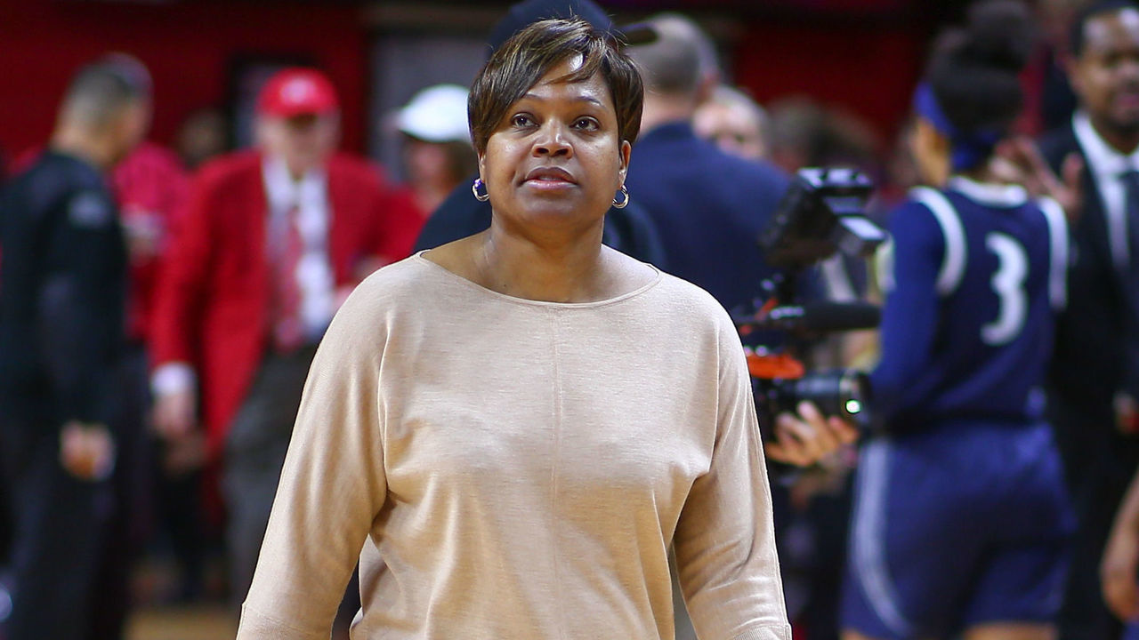 PISCATAWAY, NJ - JANUARY 06: Penn State Lady Lions head coach Coquese Washington during the Womens College Basketball game between the Rutgers Scarlet Knights and the Penn State Lady Lions on January 6, 2019 at the Louis Brown Athletic Center in Piscataway, NJ.