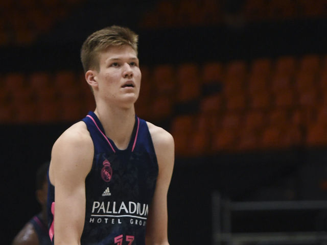 VALENCIA, SPAIN - JUNE 05: Henri Veesaar, #13 of U18 Real Madrid in action during the Adidas Next Generation Tournament between U18 Real Madrid v U18 Crvena Zvezda mts Belgrade at La Fonteta on June 05, 2021 in Valencia, Spain.