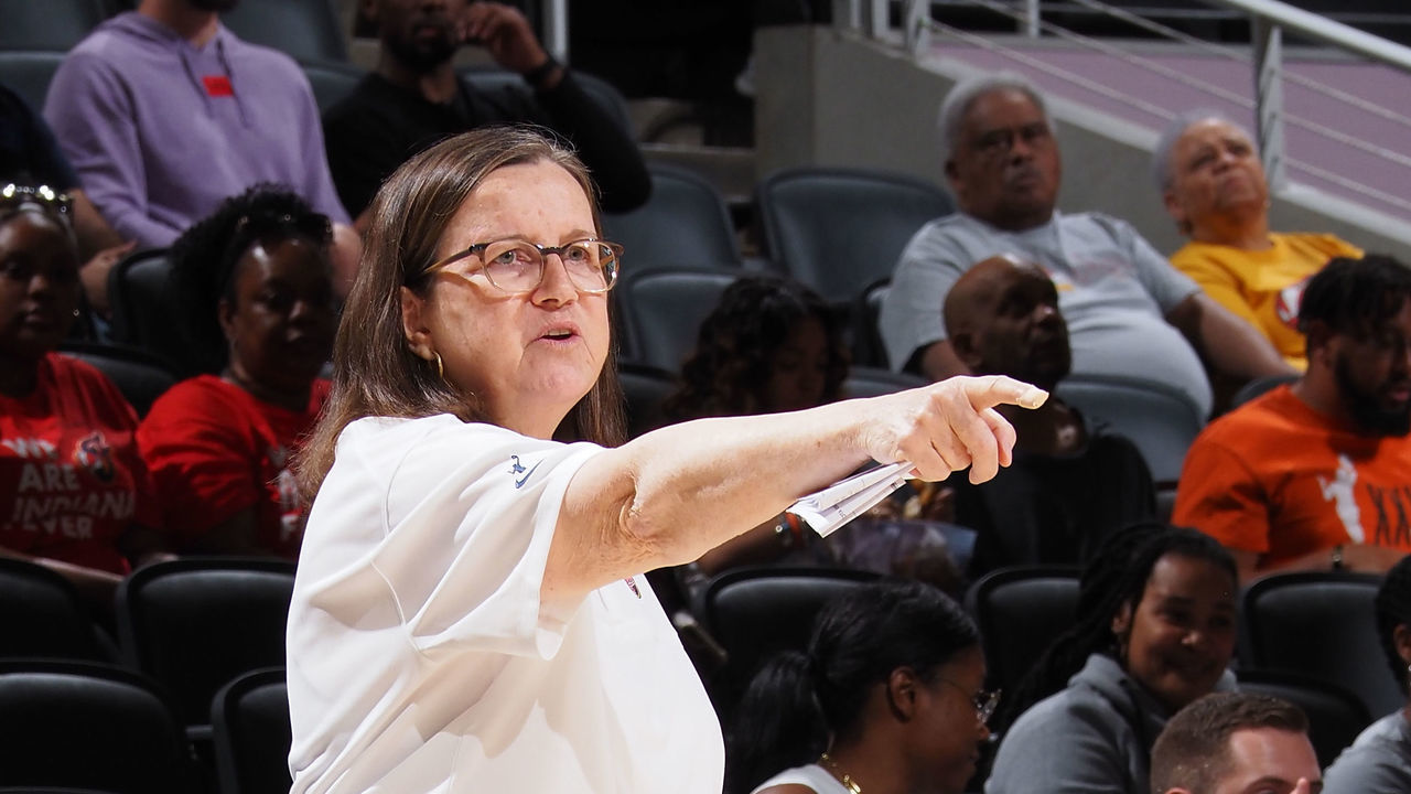 INDIANAPOLIS, IN - MAY 10: Marianne Stanley, Head Coach of the Indiana Fever directs her team during the game against the Minnesota Lynx on May 10, 2022 at Bankers Life Fieldhouse in Indianapolis, Indiana. Mandatory Copyright Notice: Copyright 2022 NBAE