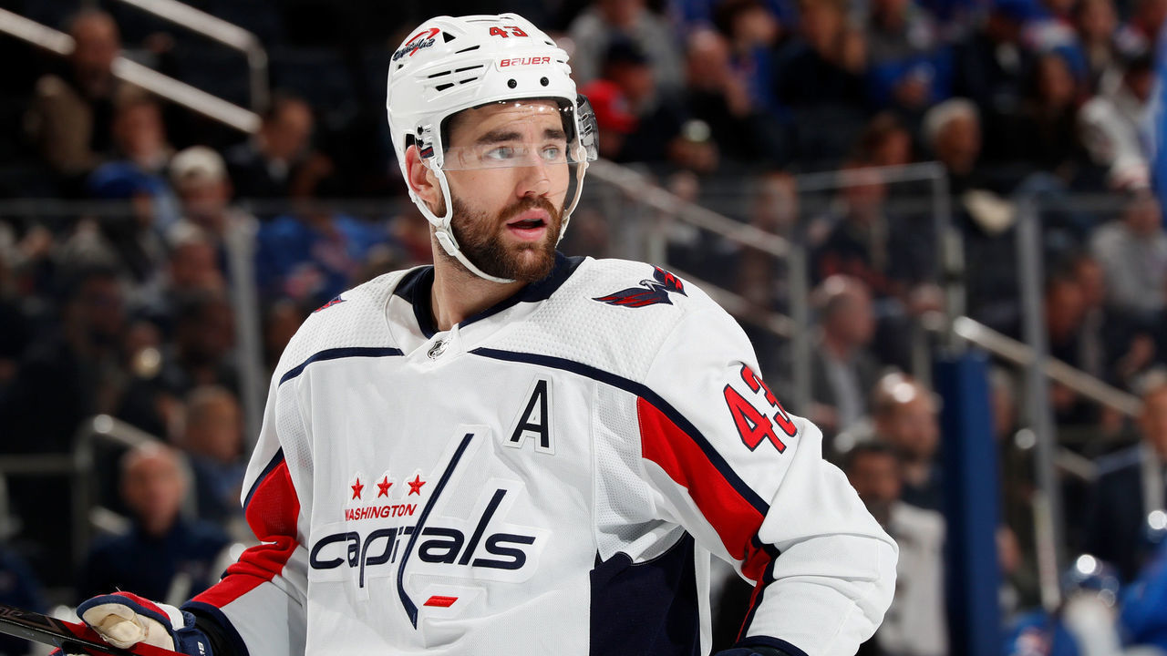 NEW YORK, NY - APRIL 29: Tom Wilson #43 of the Washington Capitals skates against the New York Rangers at Madison Square Garden on April 29, 2022 in New York City.