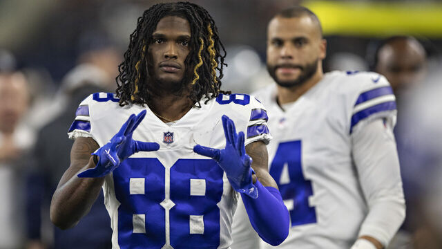ARLINGTON, TEXAS - DECEMBER 26: CeeDee Lamb #88 of the Dallas Cowboys on the sidelines during a game against the Washington Football Team at AT&T Stadium on December 26, 2021 in Arlington, Texas. The Cowboys defeated the Football Team 56-14.