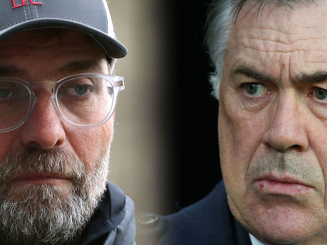 FILE PHOTO (EDITORS NOTE: COMPOSITE OF IMAGES - Image numbers 1280745152, 1196360773 - GRADIENT ADDED) In this composite image a comparison has been made between Jurgen Klopp, Manager of Liverpool (L) and Carlo Ancelotti, Manager of Everton. Liverpool and Everton will meet in the “Merseyside Derby” on February 20,2021 at Anfield in Liverpool, England. ***LEFT IMAGE*** LIVERPOOL, ENGLAND - OCTOBER 17: Jurgen Klopp, Manager of Liverpool looks on following the Premier League match between Everton and Liverpool at Goodison Park on October 17, 2020 in Liverpool, England. Sporting stadiums around the UK remain under strict restrictions due to the Coronavirus Pandemic as Government social distancing laws prohibit fans inside venues resulting in games being played behind closed doors.