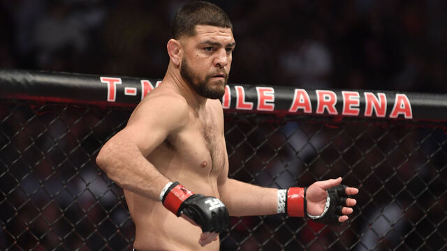 LAS VEGAS, NEVADA - SEPTEMBER 25: Nick Diaz enters the Octagon in his middleweight fight during the UFC 266 event on September 25, 2021 in Las Vegas, Nevada.