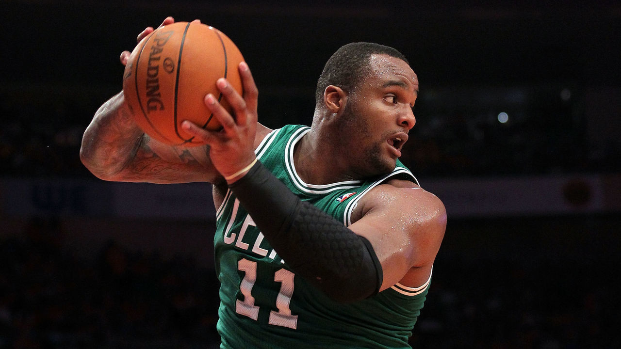 NEW YORK, NY - APRIL 24: Glen Davis #11 of the Boston Celtics controls a rebound against the New York Knicks in Game Four of the Eastern Conference Quarterfinals during the 2011 NBA Playoffs on April 24, 2011 at Madison Square Garden in New York City. The Celtics won 101-89.