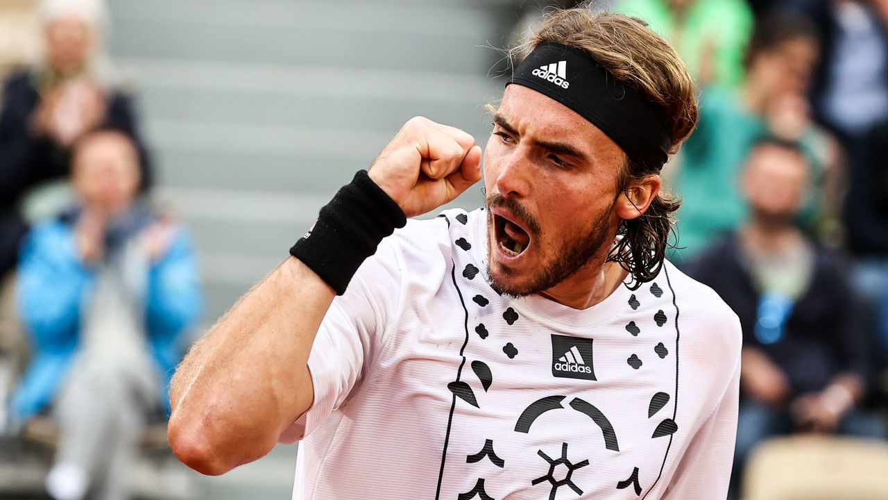 PARIS, FRANCE - MAY 26: Stefanos Tsitsipas of Greece reacts in the Men's singles Second Round match against Zdenek Kolar of Czech Republic during Day Five of the 2022 French Open at Roland Garros on May 26, 2022 in Paris, France.