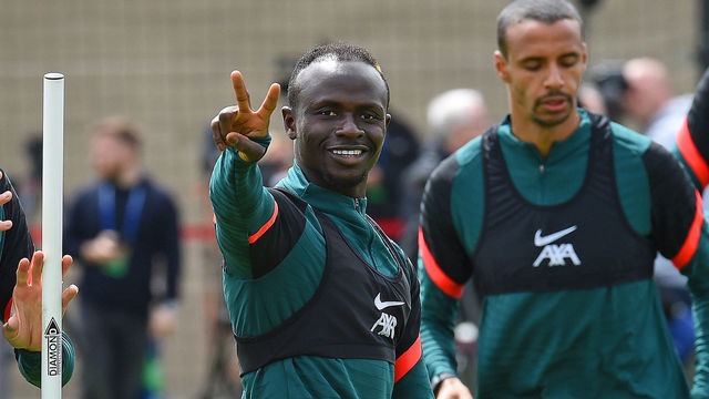 KIRKBY, ENGLAND - MAY 25: (THE SUN OUT. THE SUN ON SUNDAY OUT) Sadio Mane of Liverpool during a training session at AXA Training Centre on May 25, 2022 in Kirkby, England.