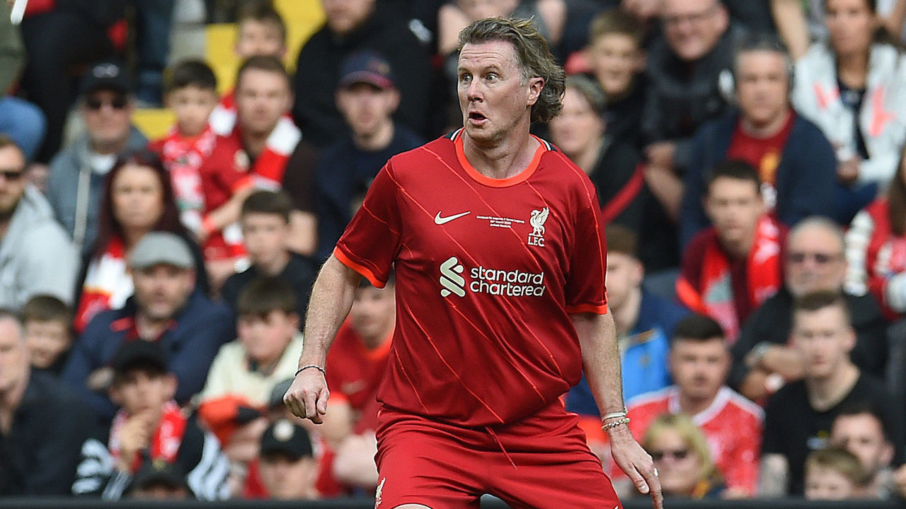 LIVERPOOL, ENGLAND - MARCH 26: (THE SUN OU. YHE SUN ON SUNDAY OUT) Steve McManaman during the LFC Foundation Charity Match between Liverpool Legends and Barcelona Legends at Anfield on March 26, 2022 in Liverpool, England.