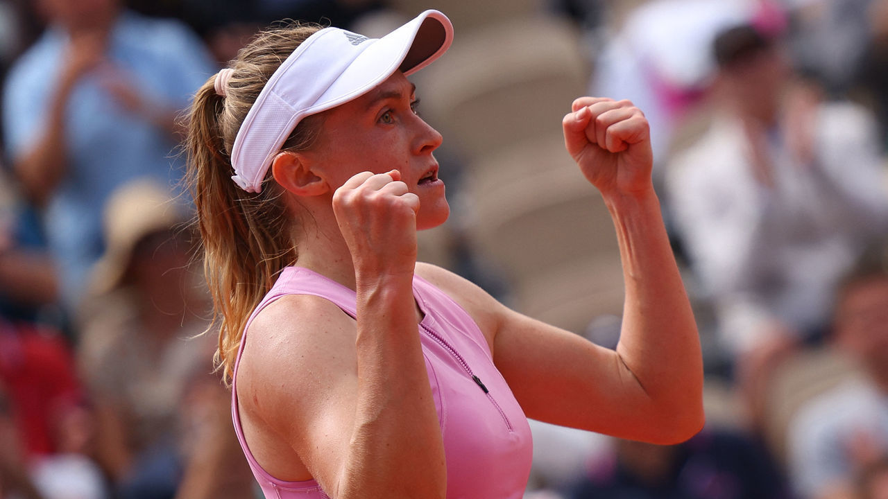 Belarus' Aliaksandra Sasnovich reacts after winning against Germany's Angelique Kerber during their women's singles match on day six of the Roland-Garros Open tennis tournament at the Court Simonne-Mathieu in Paris on May 27, 2022.