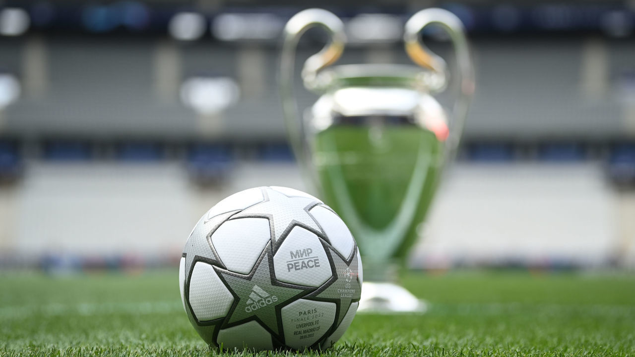 PARIS, FRANCE - MAY 26: The Champions League trophy is seen with the official match ball of the final ahead of the 2022 UEFA Champions League Final on May 26, 2022 in Paris, France.