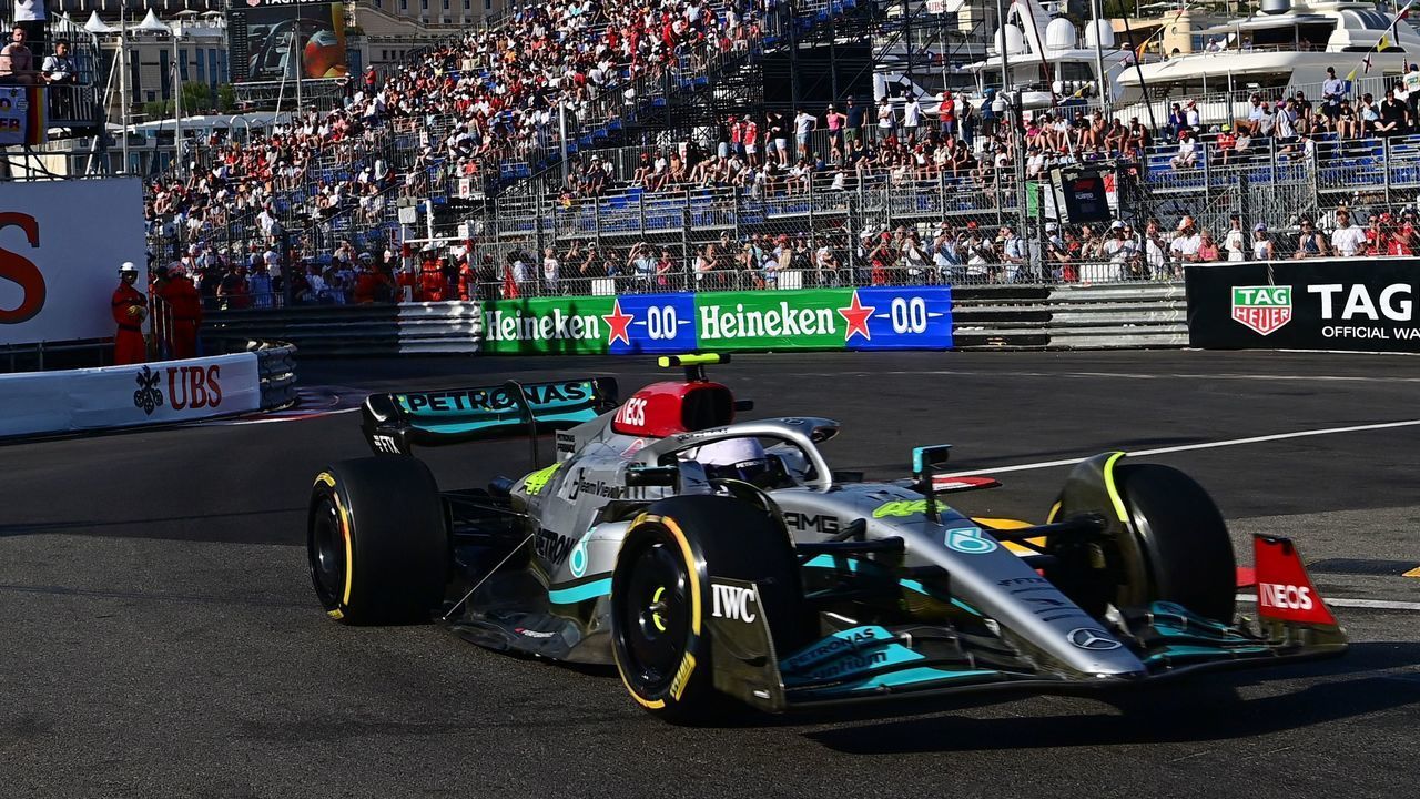 Mercedes' British driver Lewis Hamilton drives during the second practice session at the Monaco street circuit in Monaco, ahead of the Monaco Formula 1 Grand Prix, on May 27, 2022.