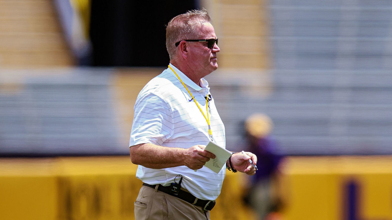 BATON ROUGE, LA - APRIL 23: LSU Tigers head coach Brian Kelly during the LSU Spring Game on April 23, 2022, at Tiger Stadium in Baton Rouge, Louisiana. Photo by John Korduner/Icon Sportswire via Getty Images)