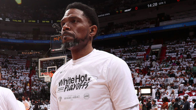 MIAMI, FL - MAY 25: Kyle Lowry #7 of the Miami Heat high fives Udonis Haslem #40 prior to the game against the Boston Celtics during Game 5 of the 2022 NBA Playoffs Eastern Conference Finals on May 25, 2022 at FTX Arena in Miami, Florida. Mandatory Copyright Notice: Copyright 2022 NBAE