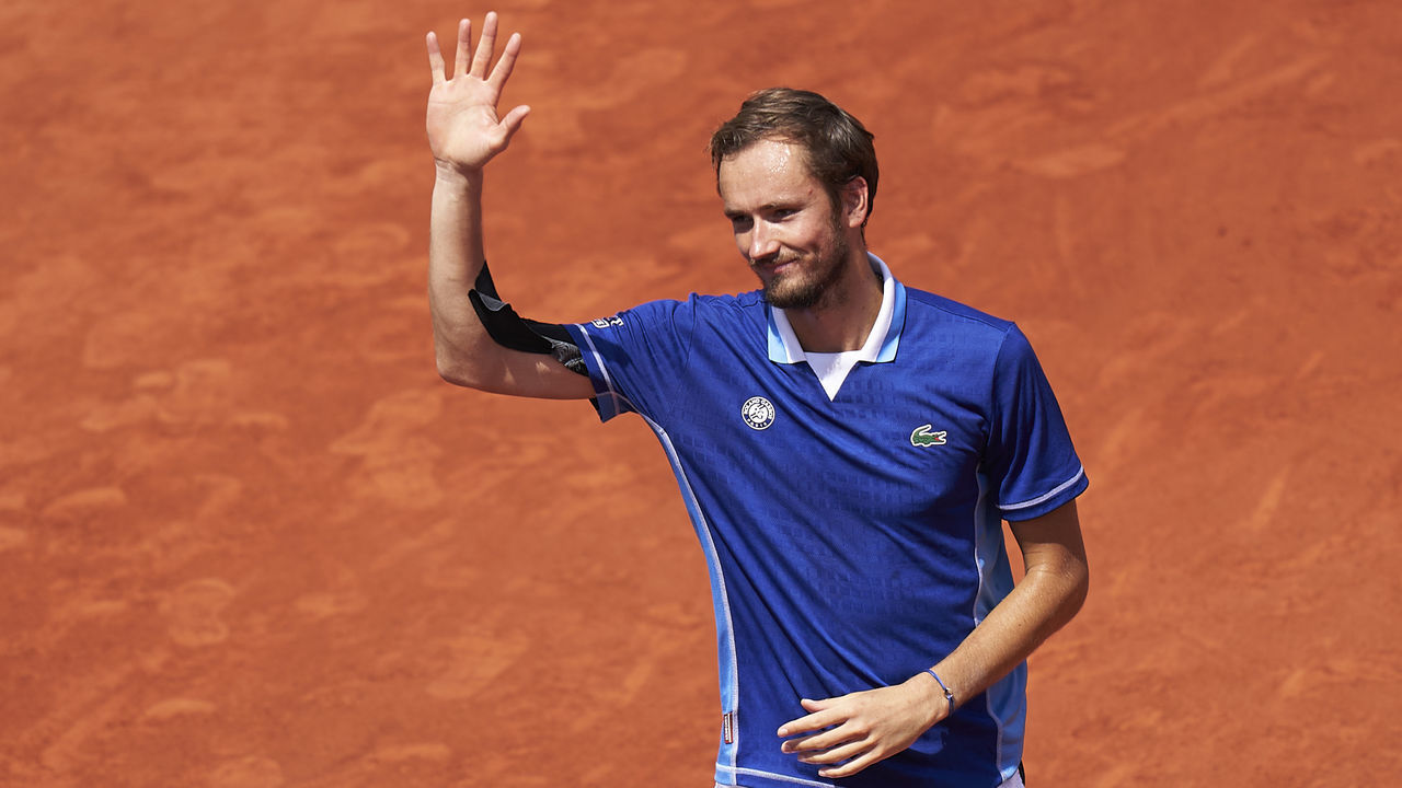 PARIS, FRANCE - MAY 28: Daniil Medvedev of Russia celebrates his win over Miomir Kecmanovic of Serbia in their third round match during day seven of the 2022 French Open at Roland Garros on May 28, 2022 in Paris, France.