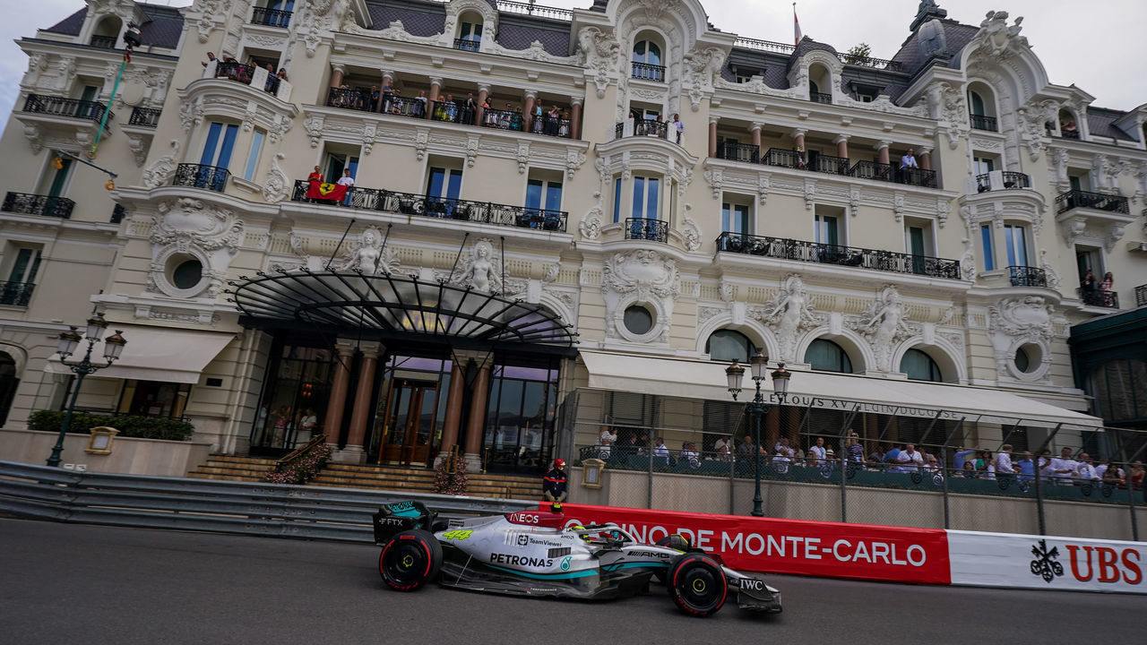 Lewis Hamilton of Uk driving the (44) Mercedes-AMG Petronas F1 Team F1 W13 Mercedes-AMG F1 M13 during the Formula 1 Grand Prix De Monaco on May 27-28, 2022 in Montecarlo, Monaco.