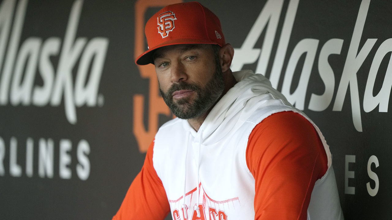 SAN FRANCISCO, CALIFORNIA - MAY 10: Manager Gabe Kapler #19 of the San Francisco Giants looks on from the dugout prior to the start of the game against the Colorado Rockies at Oracle Park on May 10, 2022 in San Francisco, California.