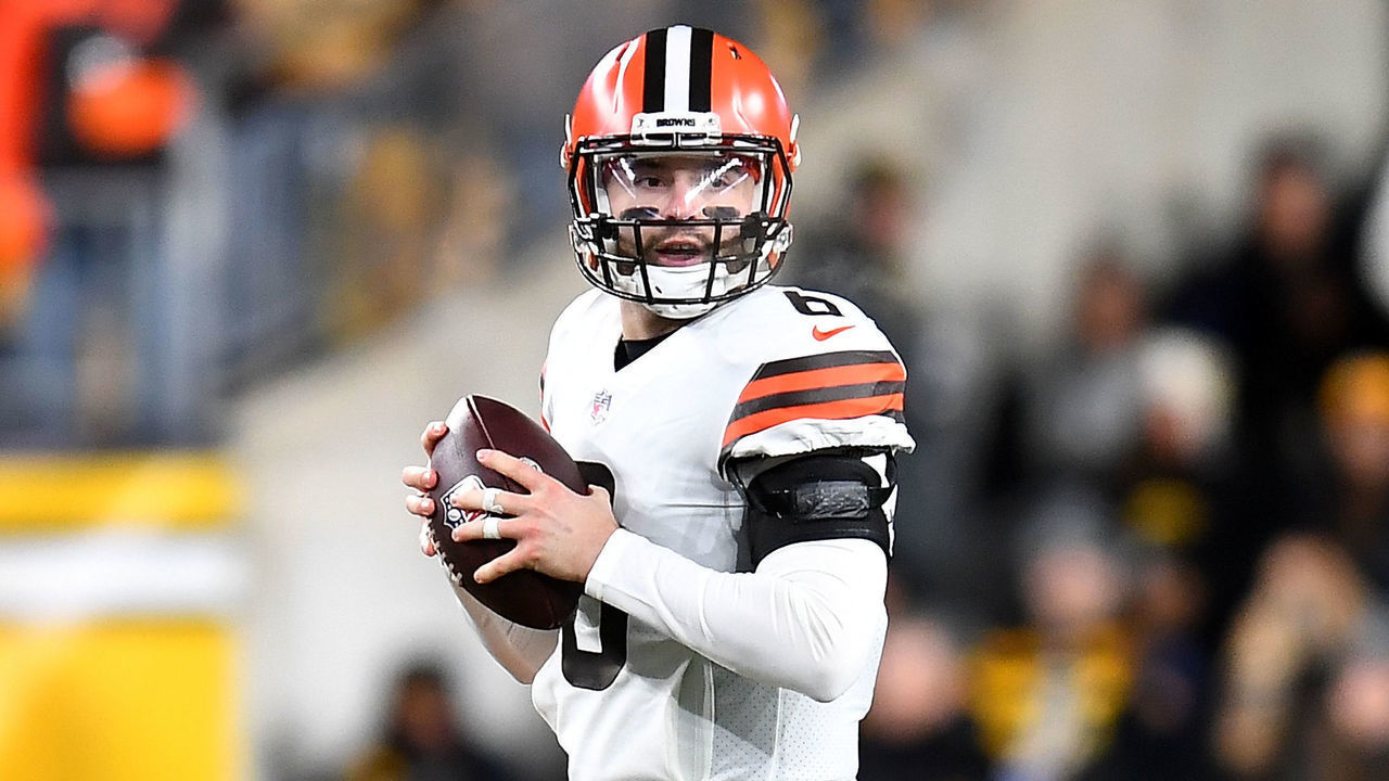 PITTSBURGH, PA - JANUARY 03: Baker Mayfield #6 of the Cleveland Browns in action during the game against the Pittsburgh Steelers at Heinz Field on January 3, 2022 in Pittsburgh, Pennsylvania.