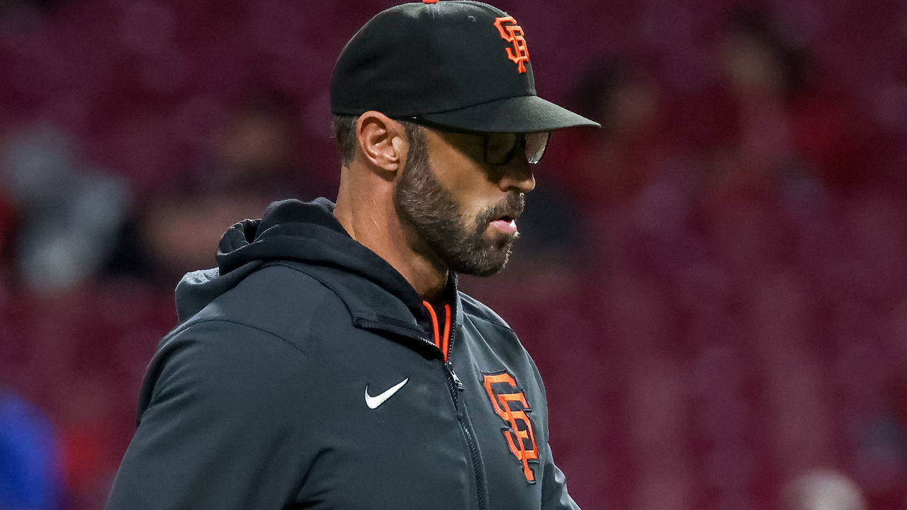 CINCINNATI, OHIO - MAY 27: Manager Gabe Kapler of the San Francisco Giants walks across the field in the sixth inning against the Cincinnati Reds at Great American Ball Park on May 27, 2022 in Cincinnati, Ohio.