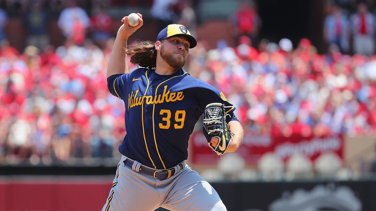 ST LOUIS, MO - MAY 29: Corbin Burnes #39 of the Milwaukee Brewers delivers a pitch against the St. Louis Cardinals in the first inning at Busch Stadium on May 29, 2022 in St Louis, Missouri.