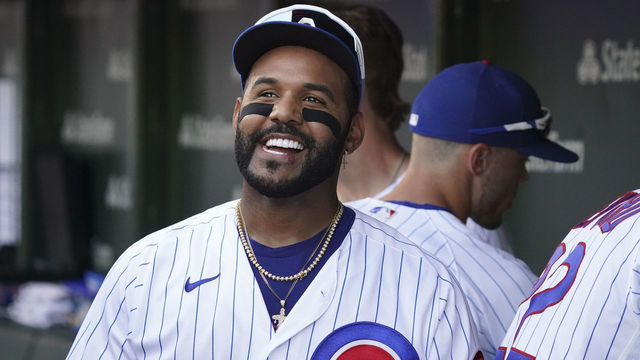 CHICAGO, ILLINOIS - APRIL 23: Jonathan Villar #24 of the Chicago Cubs smiles in the dugout during a game against the Pittsburgh Pirates at Wrigley Field on April 23, 2022 in Chicago, Illinois.