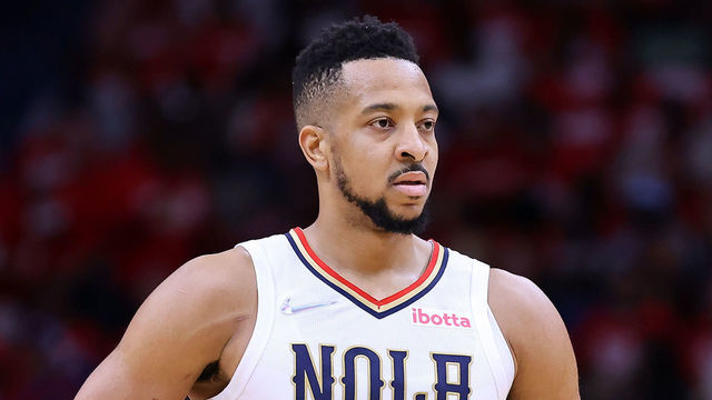 NEW ORLEANS, LOUISIANA - APRIL 24: CJ McCollum #3 of the New Orleans Pelicans reacts against the Phoenix Suns during Game Four of the Western Conference First Round NBA Playoffs at the Smoothie King Center on April 24, 2022 in New Orleans, Louisiana.