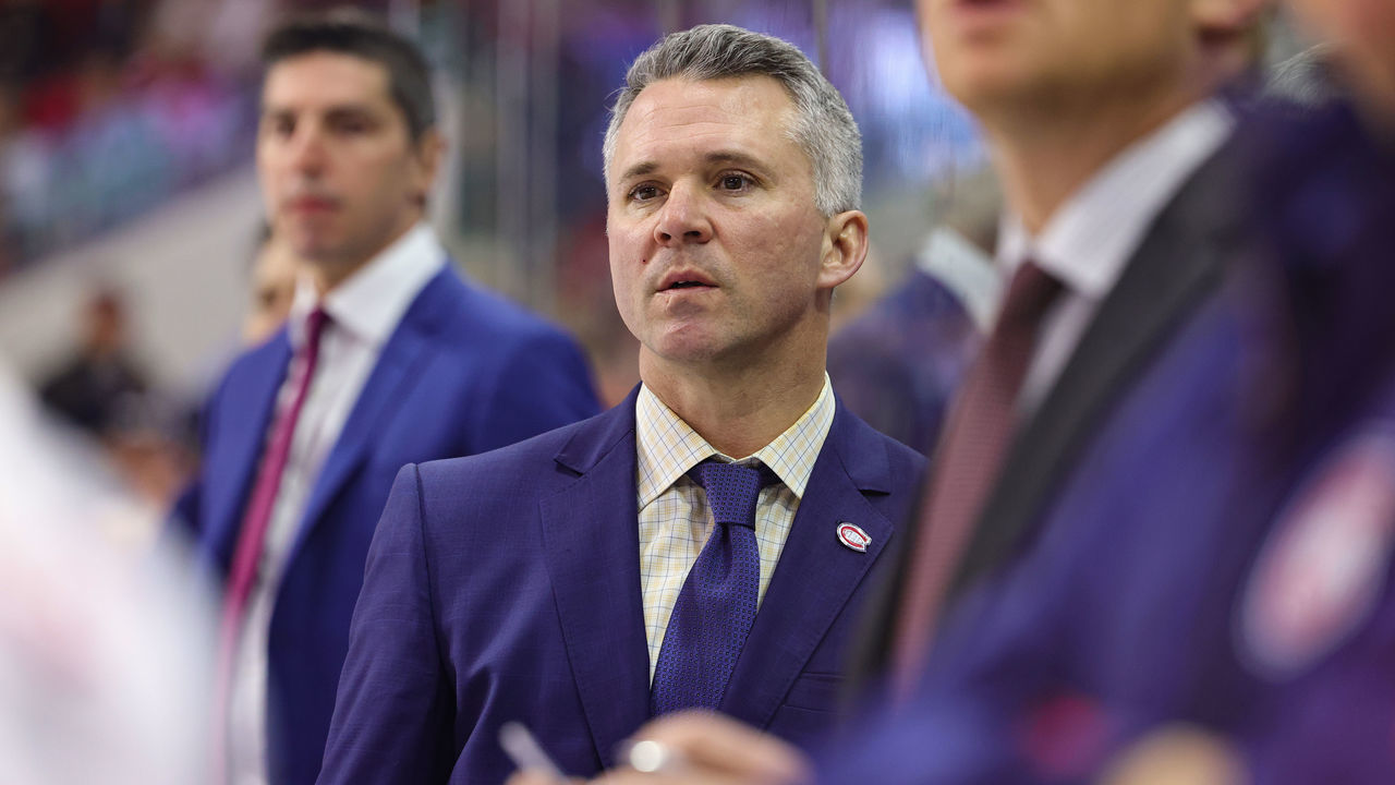 RALEIGH, NC - MARCH 31: Head Coach Martin St. Louis watches action on the ice from the bench area during an NHL game against the Montréal Canadiens on March 31, 2022 at PNC Arena in Raleigh, North Carolina.