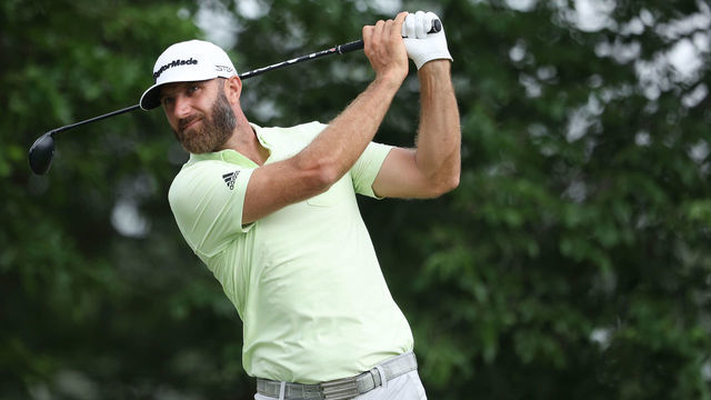 TULSA, OKLAHOMA - MAY 20: Dustin Johnson of the United States plays his shot from the 17th tee during the second round of the 2022 PGA Championship at Southern Hills Country Club on May 20, 2022 in Tulsa, Oklahoma.