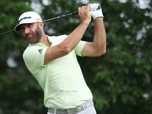 TULSA, OKLAHOMA - MAY 20: Dustin Johnson of the United States plays his shot from the 17th tee during the second round of the 2022 PGA Championship at Southern Hills Country Club on May 20, 2022 in Tulsa, Oklahoma.