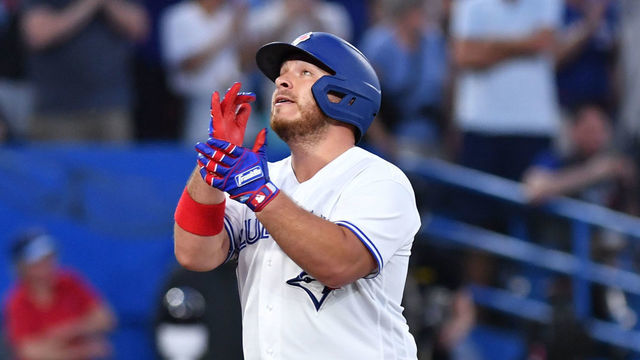 TORONTO, ON - MAY 31: Toronto Blue Jays catcher Alejandro Kirk (30) celebrates running too home plate after hitting a home run during the MLB regular season game between the Chicago White Socks and the Toronto Blue Jays on May 31, 2022, at Rogers Center in Toronto, ON, Canada.