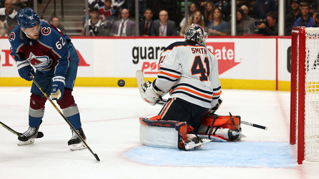 DENVER, COLORADO - MAY 31: Mike Smith #41 of the Edmonton Oilers gives up a goal to Mikko Rantanen #96 (not pictured) of the Colorado Avalanche during the second period in Game One of the Western Conference Final of the 2022 Stanley Cup Playoffs at Ball Arena on May 31, 2022 in Denver, Colorado.